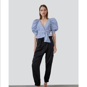 Zara blue white striped top with jewel belt
